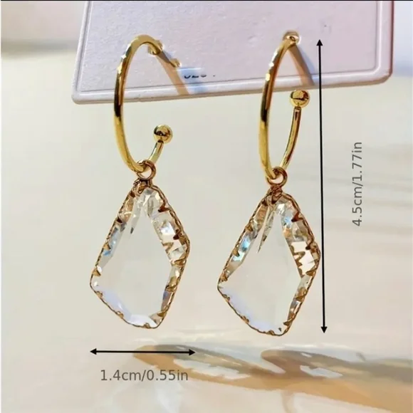 14K Gold Plated Crystal Statement Earrings Nickel Free - Picture 4 of 8